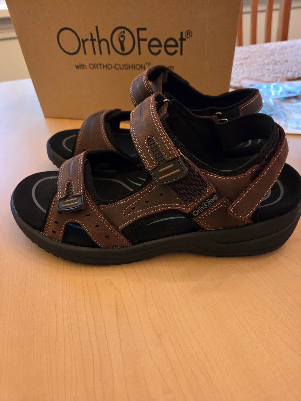 Orthofeet Gemini Men's Orthopedic Leather Sandals Brown Size 8 Wide (2E)